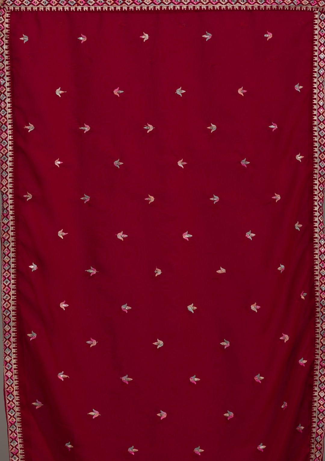 Maroon Kashmiri Threadwork Georgette Readymade Salwar Kameez-Koskii