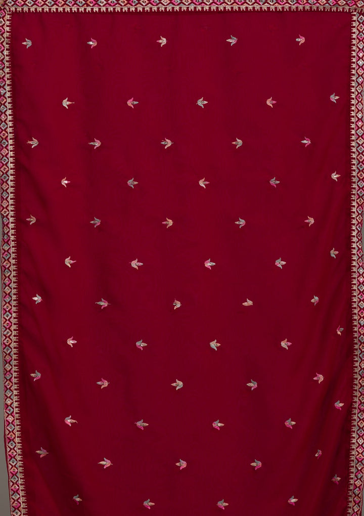 Maroon Kashmiri Threadwork Georgette Readymade Salwar Kameez-Koskii