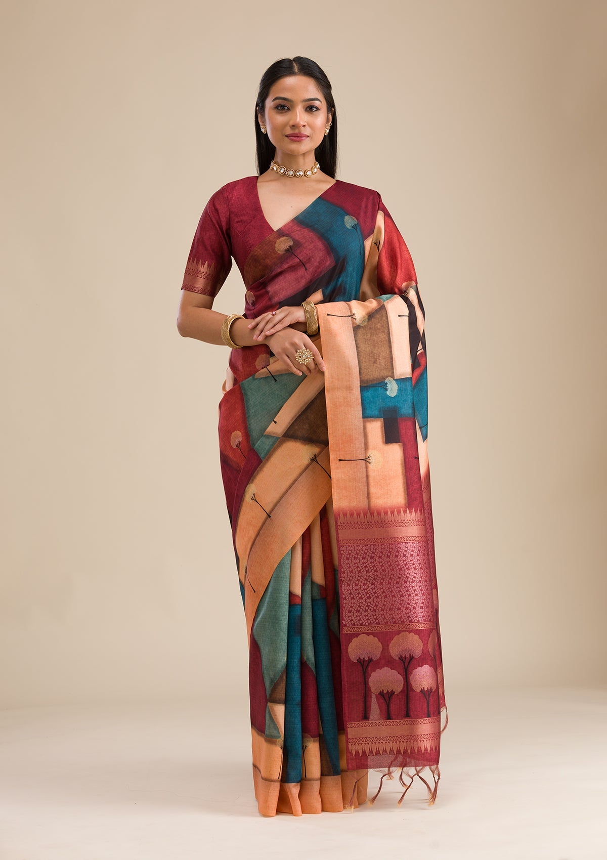 Maroon Printed Art Silk Saree-Koskii