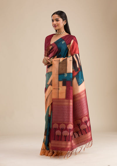 Maroon Printed Art Silk Saree-Koskii