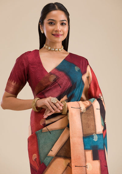 Maroon Printed Art Silk Saree-Koskii