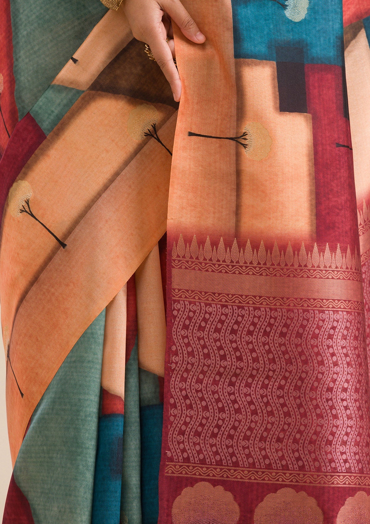 Maroon Printed Art Silk Saree-Koskii