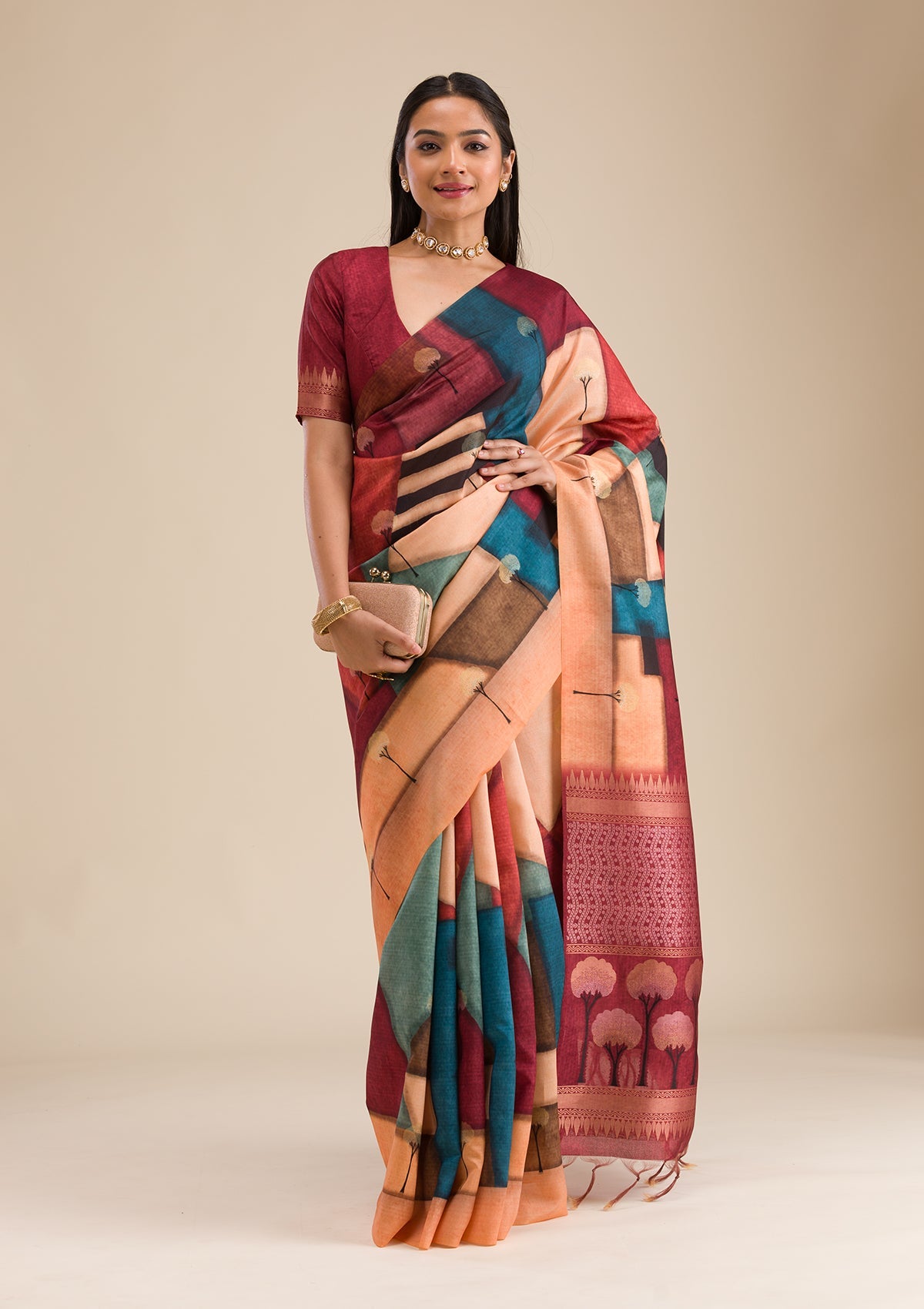 Maroon Printed Art Silk Saree-Koskii