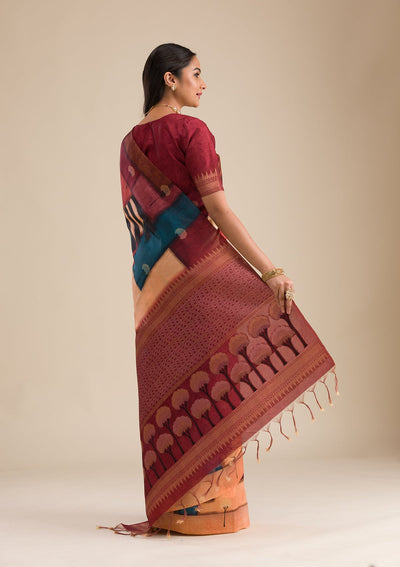 Maroon Printed Art Silk Saree-Koskii