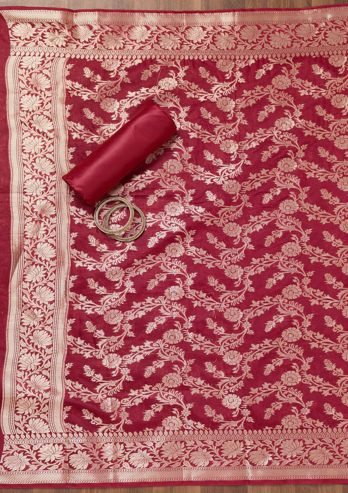 Maroon Printed Banarasi Unstitched Salwar Suit-Koskii