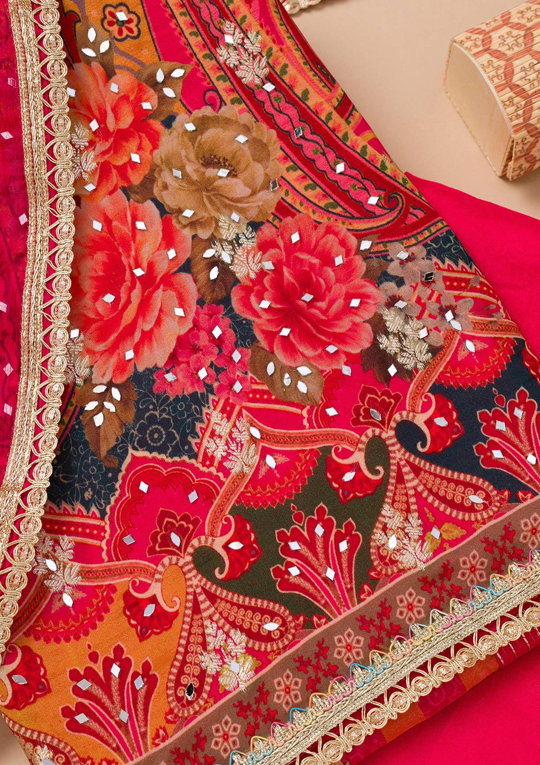Maroon Printed Georgette Unstitched Salwar Suit-Koskii