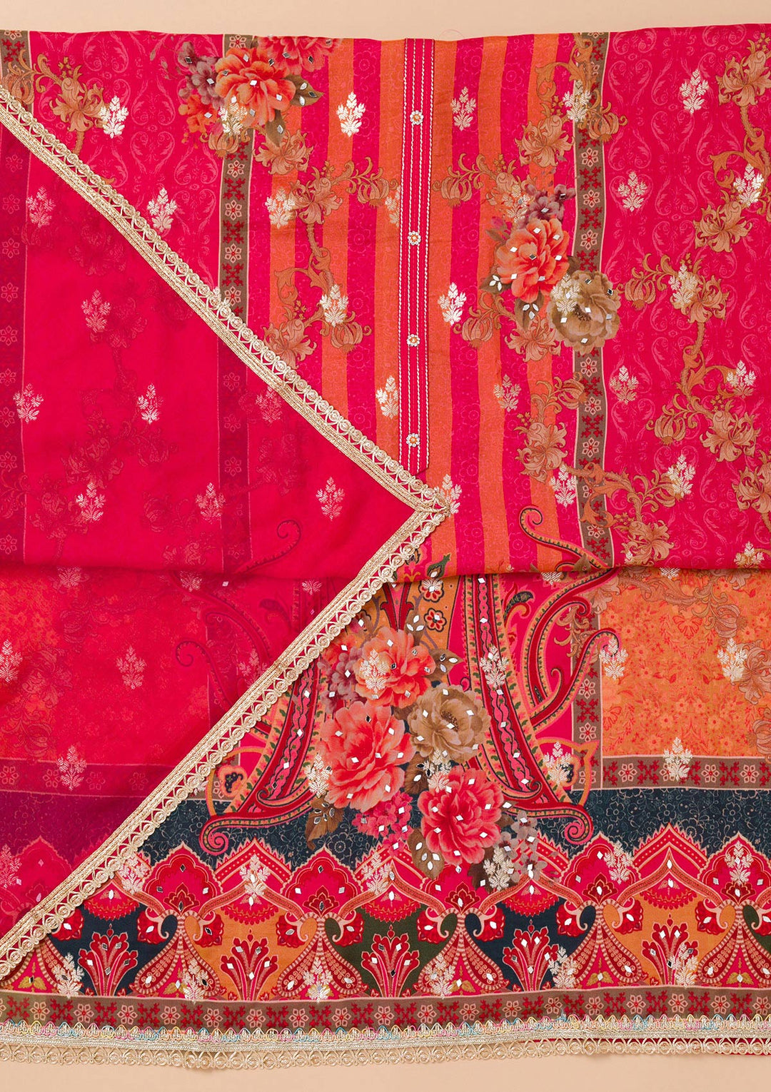 Maroon Printed Georgette Unstitched Salwar Suit-Koskii