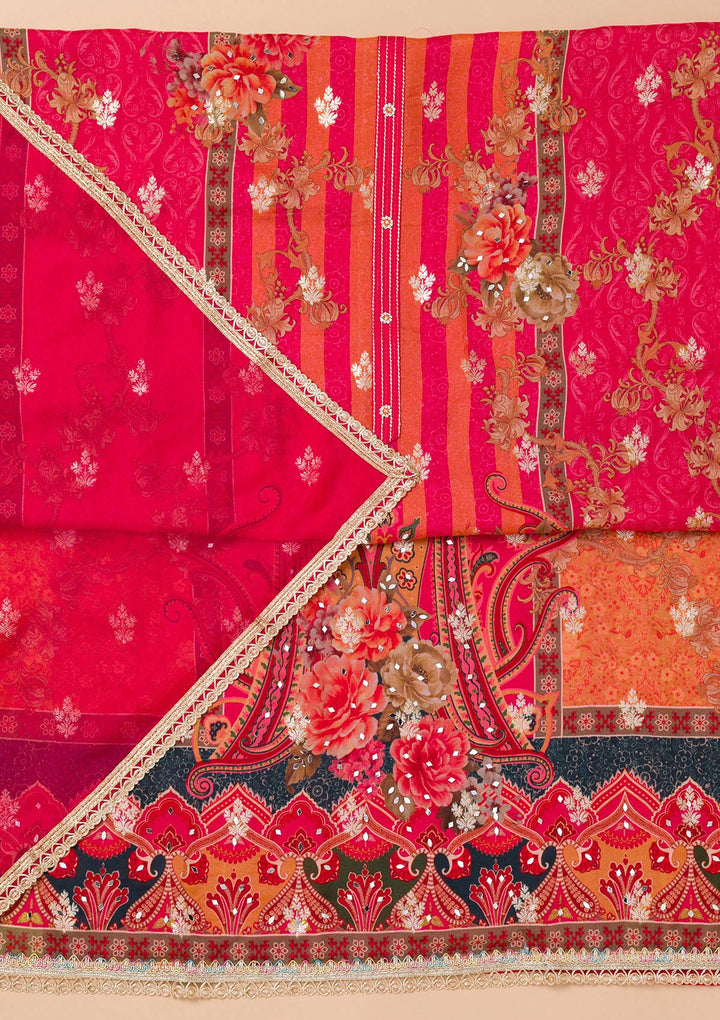 Maroon Printed Georgette Unstitched Salwar Suit-Koskii