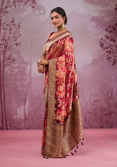 Maroon Printed Georgette Saree-Koskii