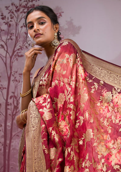 Maroon Printed Georgette Saree-Koskii