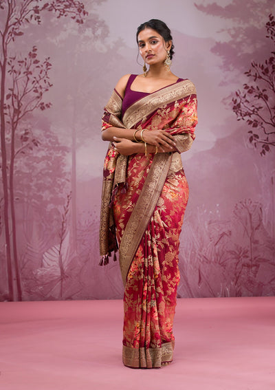 Maroon Printed Georgette Saree-Koskii