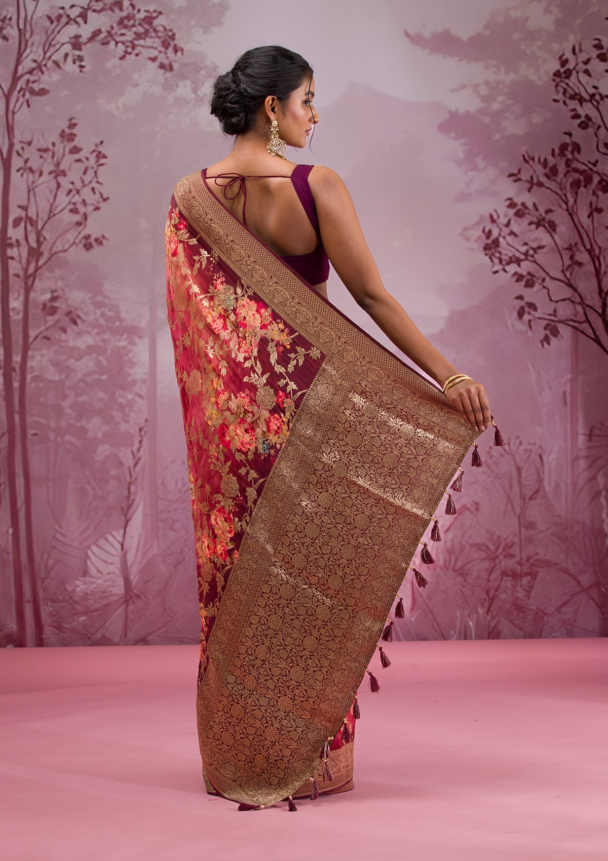 Maroon Printed Georgette Saree-Koskii