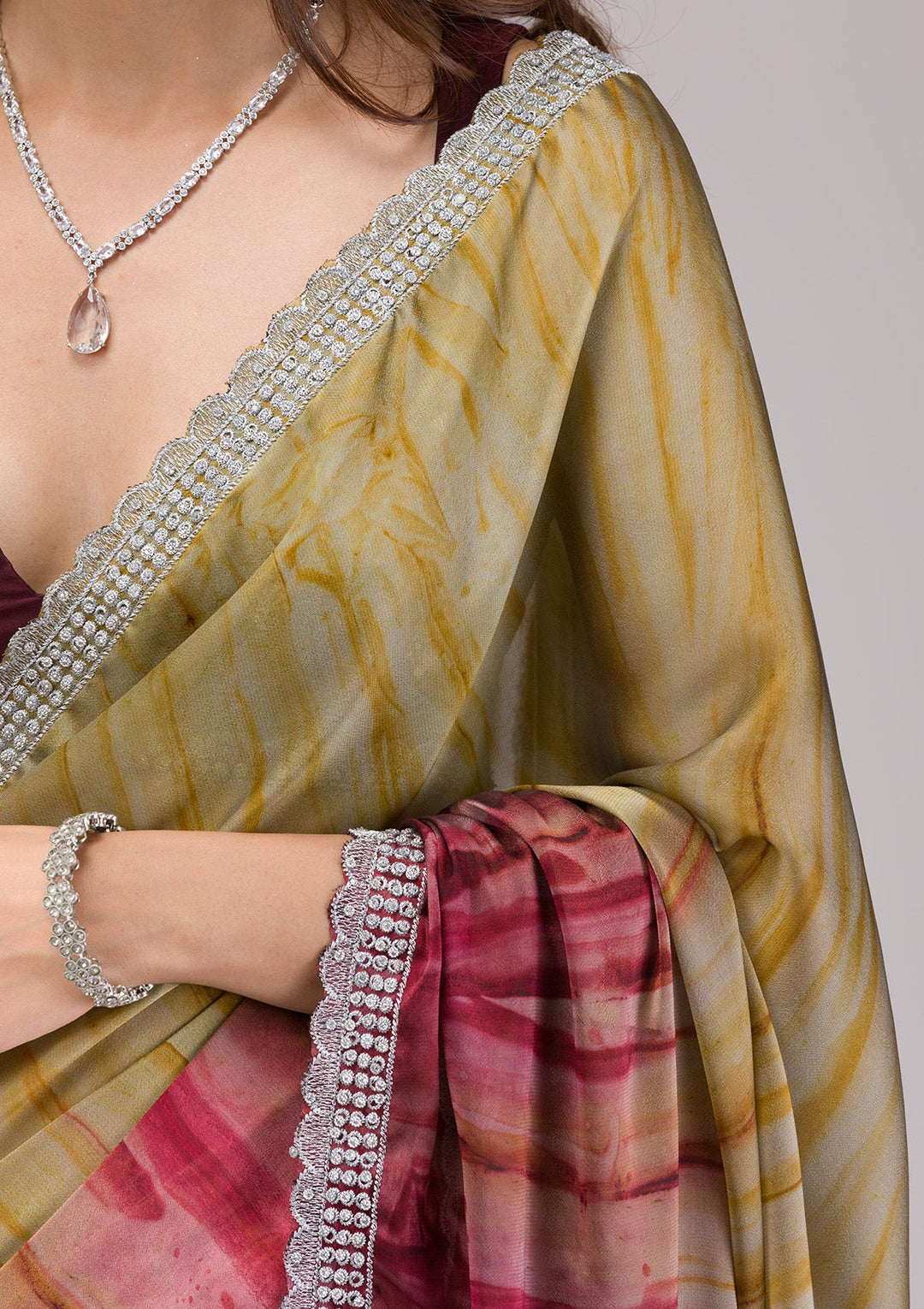 Maroon Printed Semi Crepe Saree-Koskii