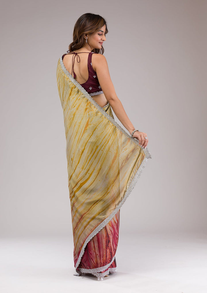 Maroon Printed Semi Crepe Saree-Koskii