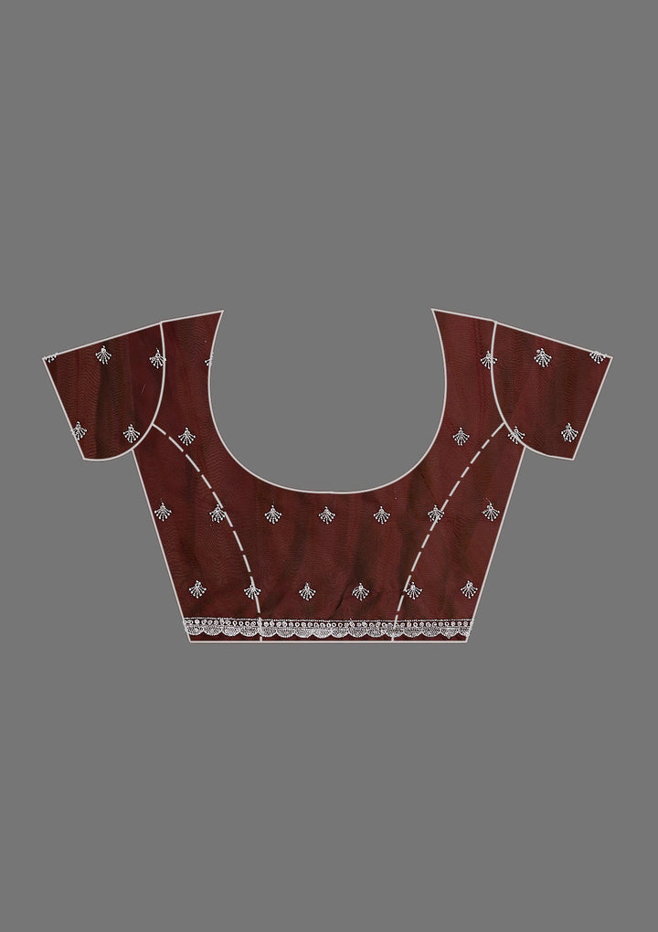 Maroon Printed Semi Crepe Saree-Koskii