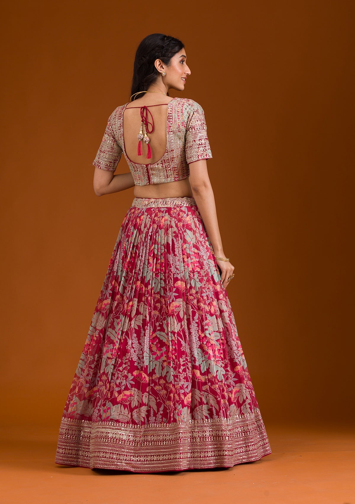 Maroon Printed Georgette Readymade Lehenga-Koskii