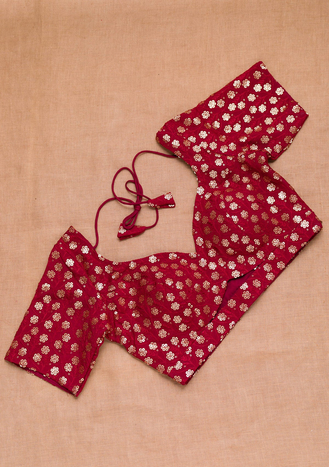 Maroon Sequins Georgette Blouse-Koskii