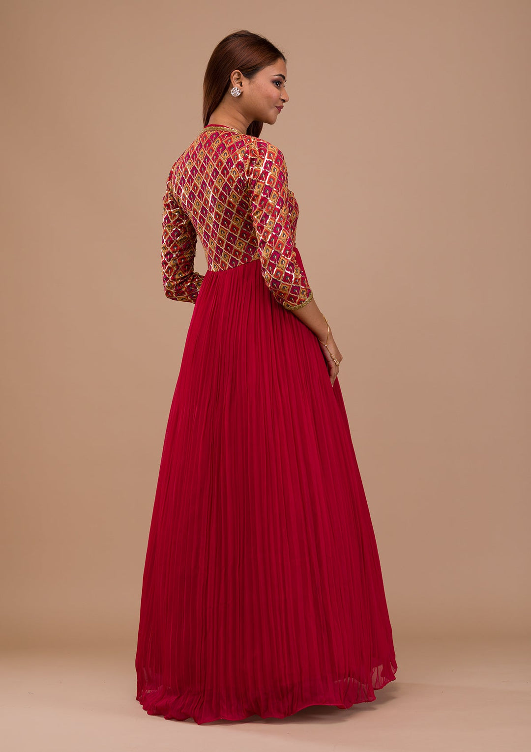 Maroon Sequins Georgette Readymade Salwar Suit-Koskii