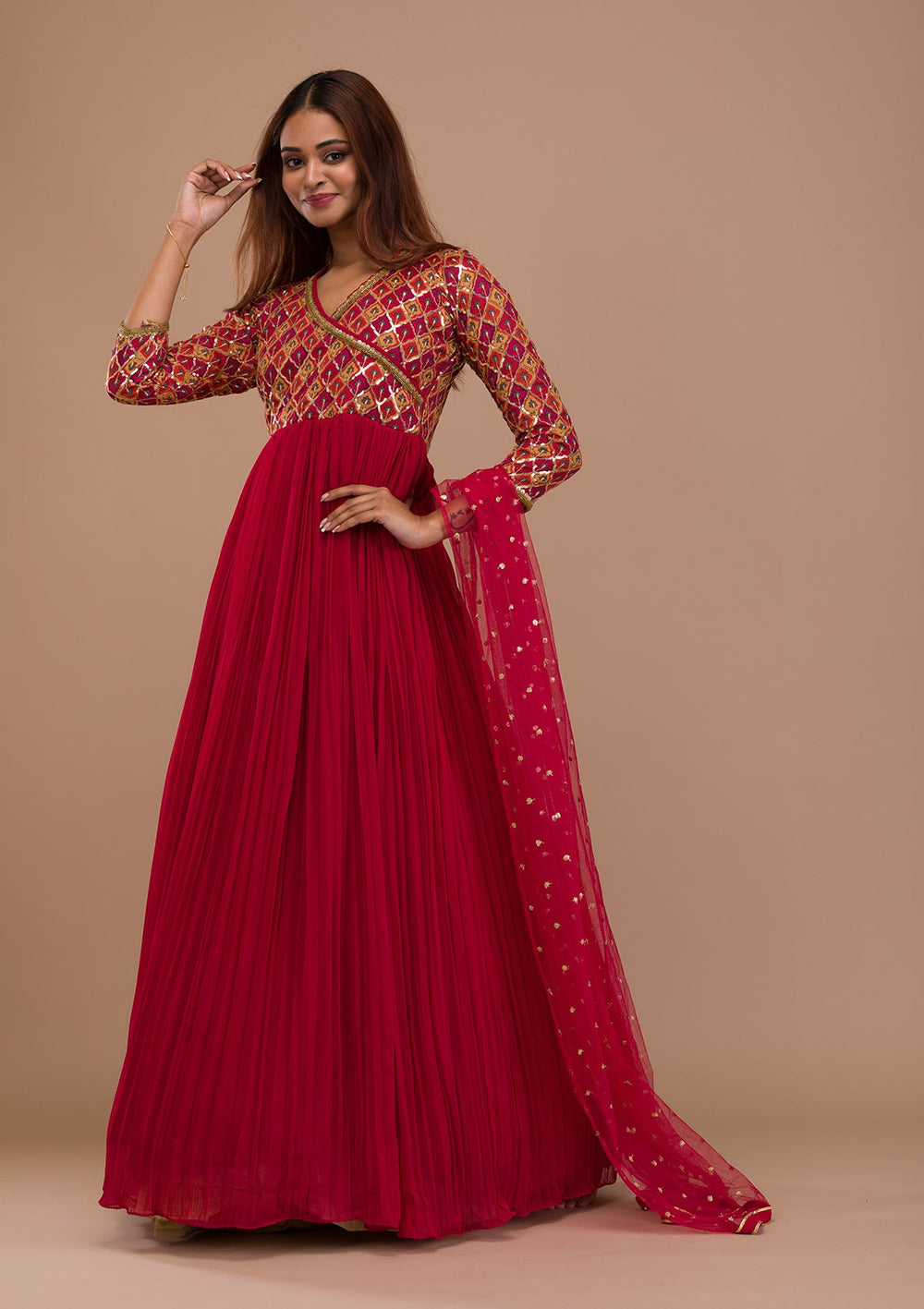 Maroon Sequins Georgette Readymade Salwar Suit-Koskii