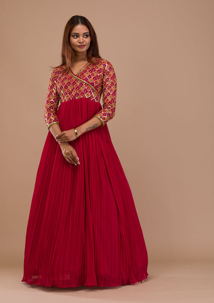 Maroon Sequins Georgette Readymade Salwar Suit-Koskii