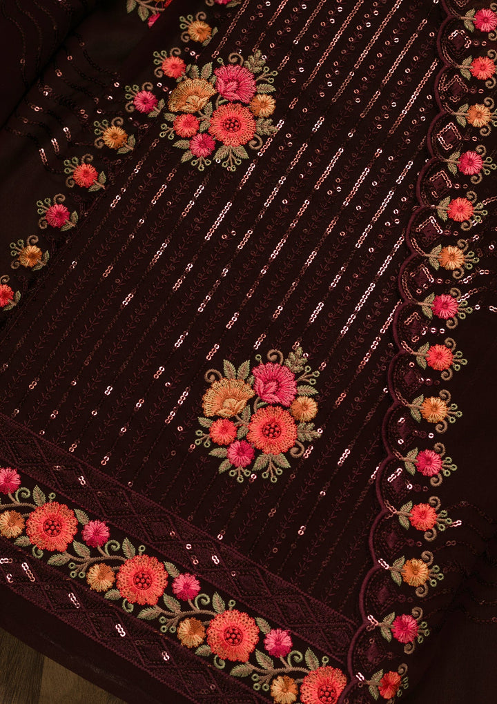 Maroon Sequins Georgette Unstitched Salwar Kameez-Koskii