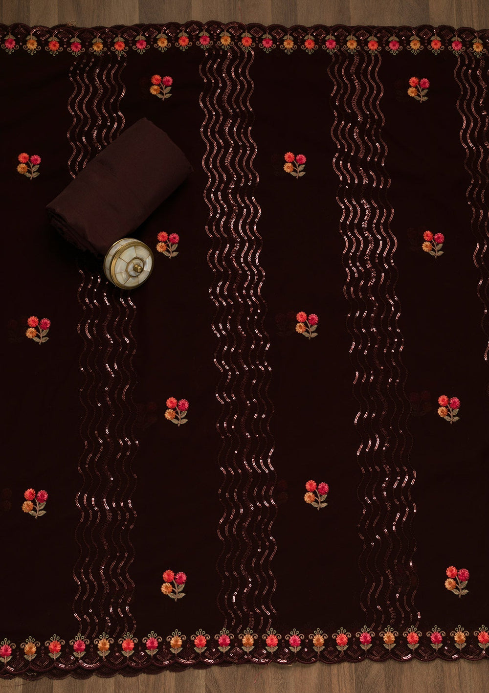 Maroon Sequins Georgette Unstitched Salwar Kameez-Koskii