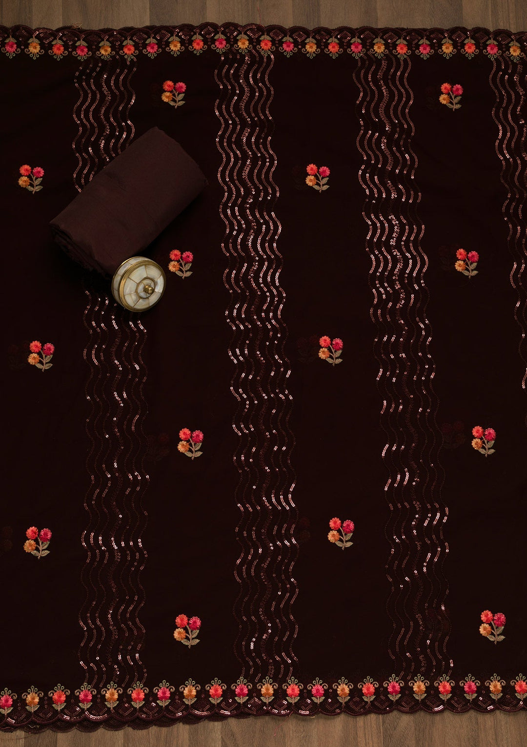 Maroon Sequins Georgette Unstitched Salwar Kameez-Koskii