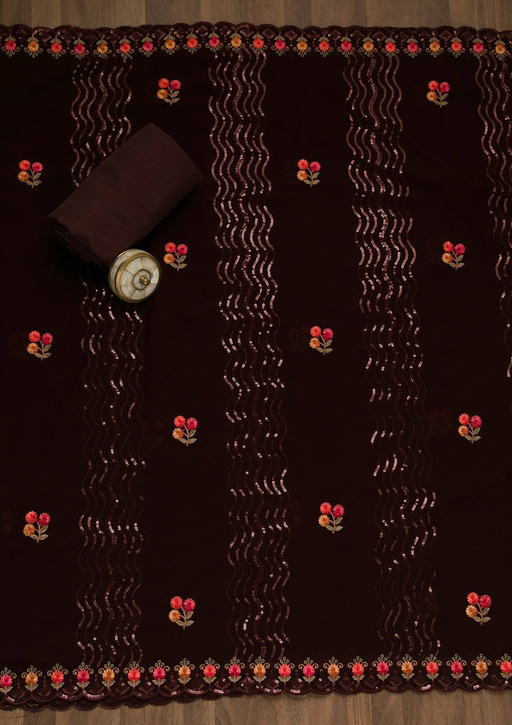 Maroon Sequins Georgette Unstitched Salwar Kameez-Koskii
