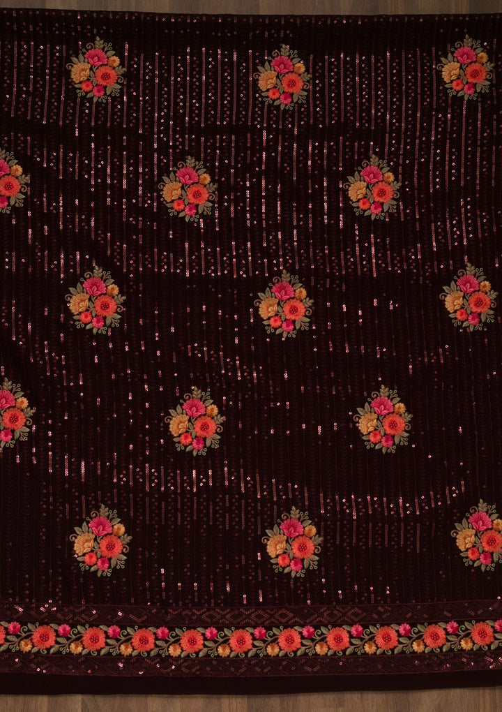 Maroon Sequins Georgette Unstitched Salwar Kameez-Koskii