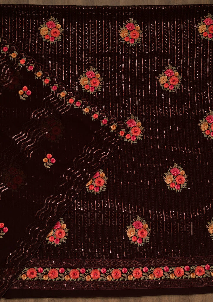 Maroon Sequins Georgette Unstitched Salwar Kameez-Koskii