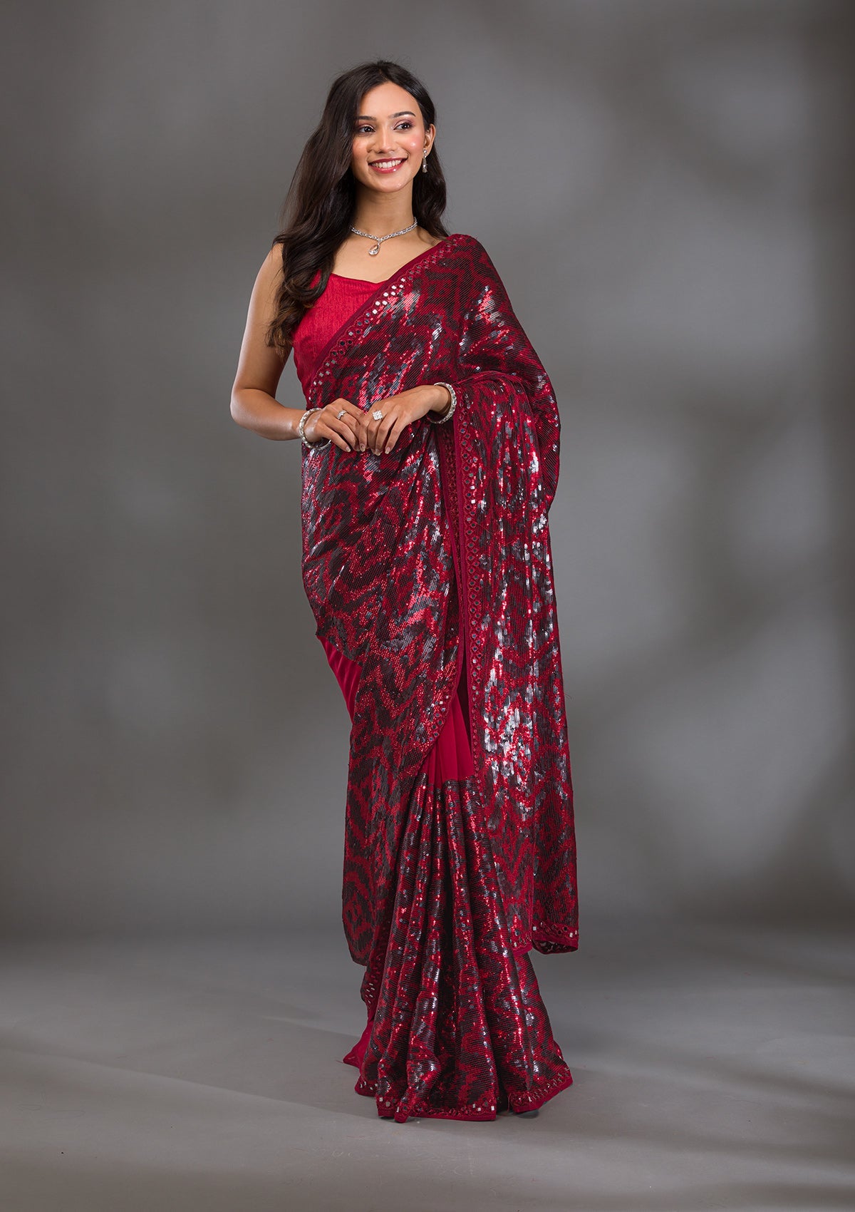 Maroon Sequins Georgette Saree-Koskii