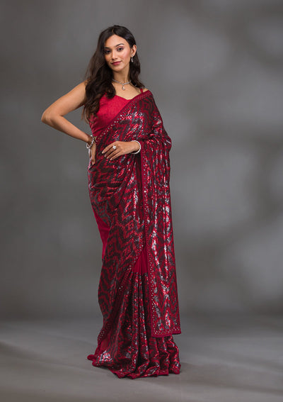 Maroon Sequins Georgette Saree-Koskii