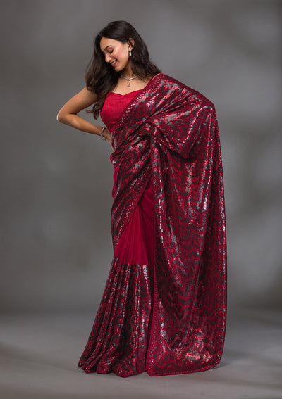 Maroon Sequins Georgette Saree-Koskii