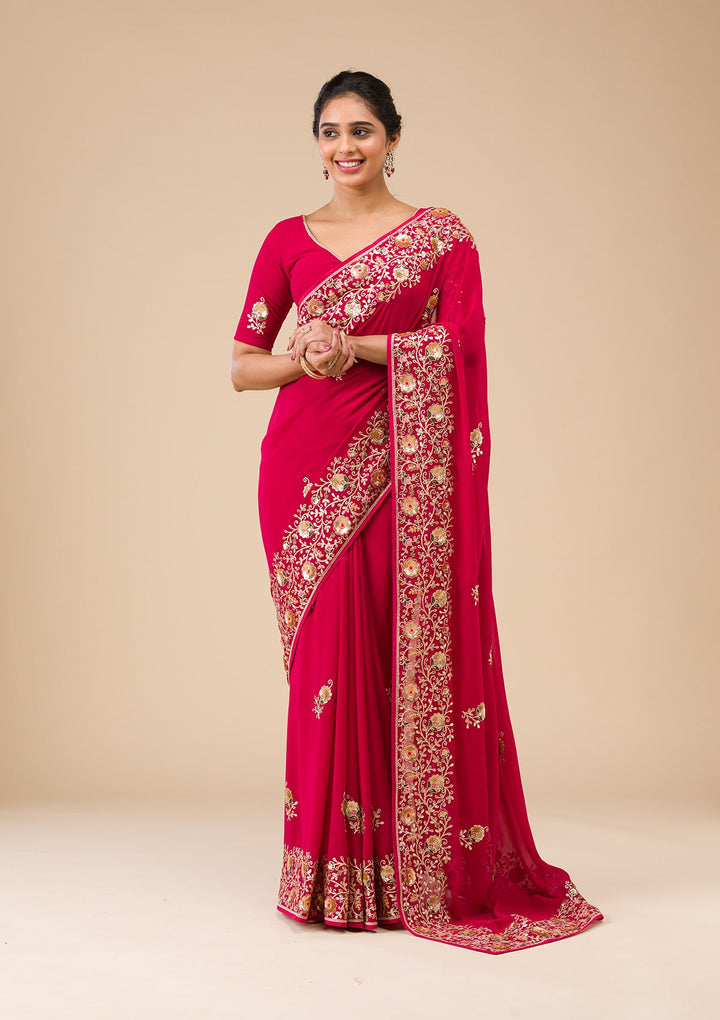 Maroon Sequins Georgette Saree-Koskii