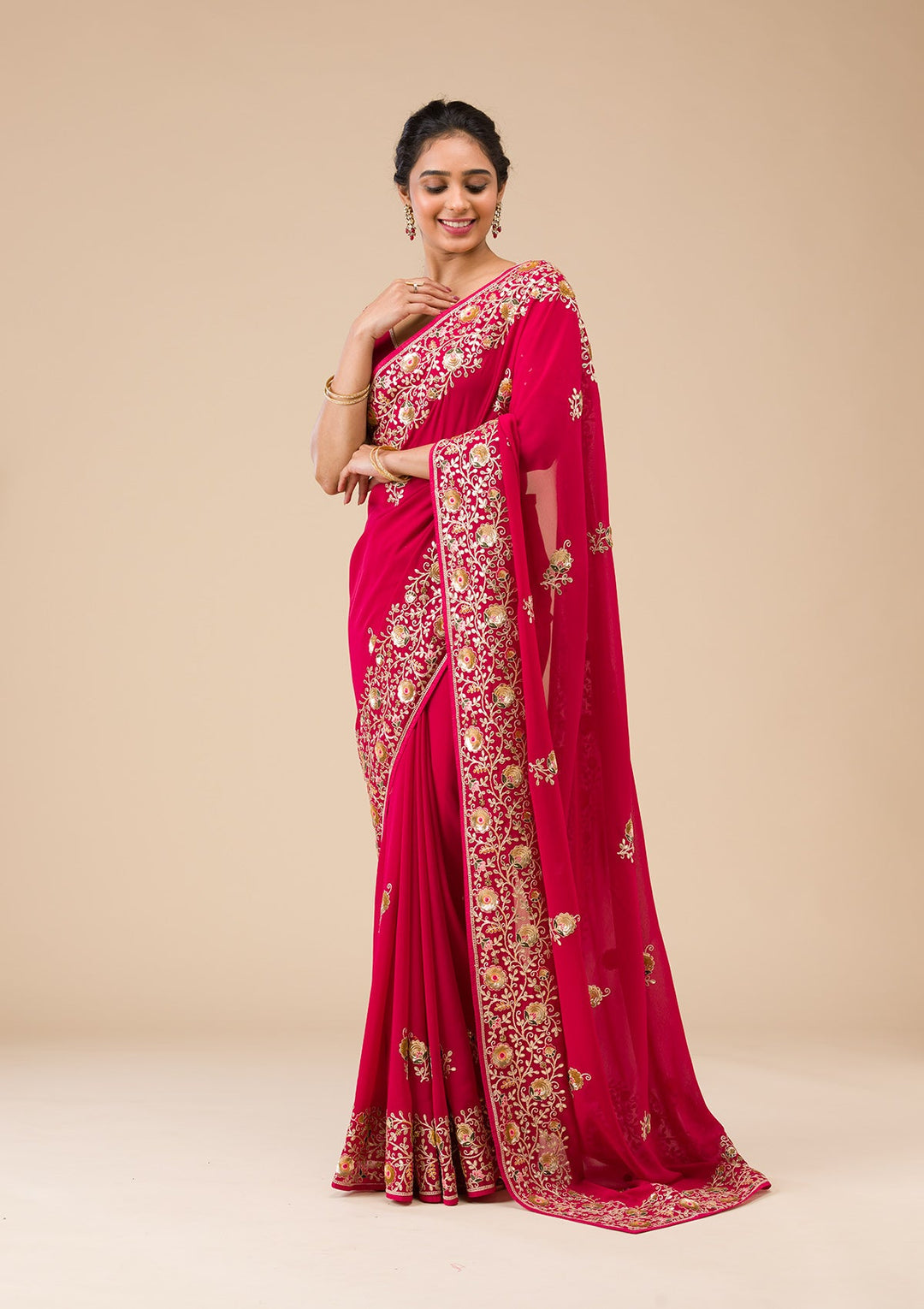 Maroon Sequins Georgette Saree-Koskii