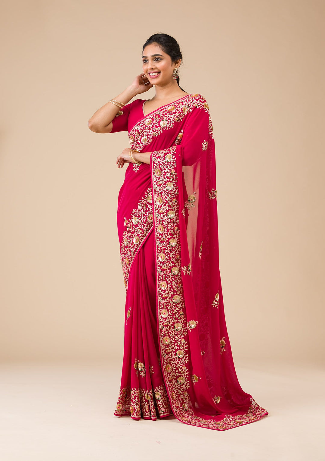 Maroon Sequins Georgette Saree-Koskii