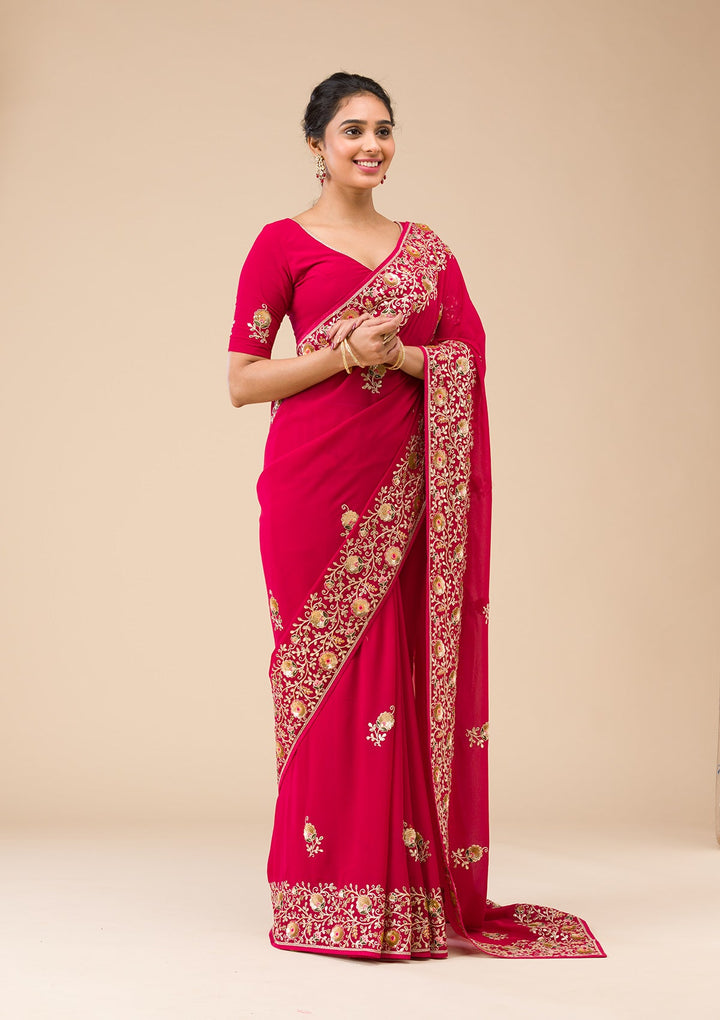 Maroon Sequins Georgette Saree-Koskii