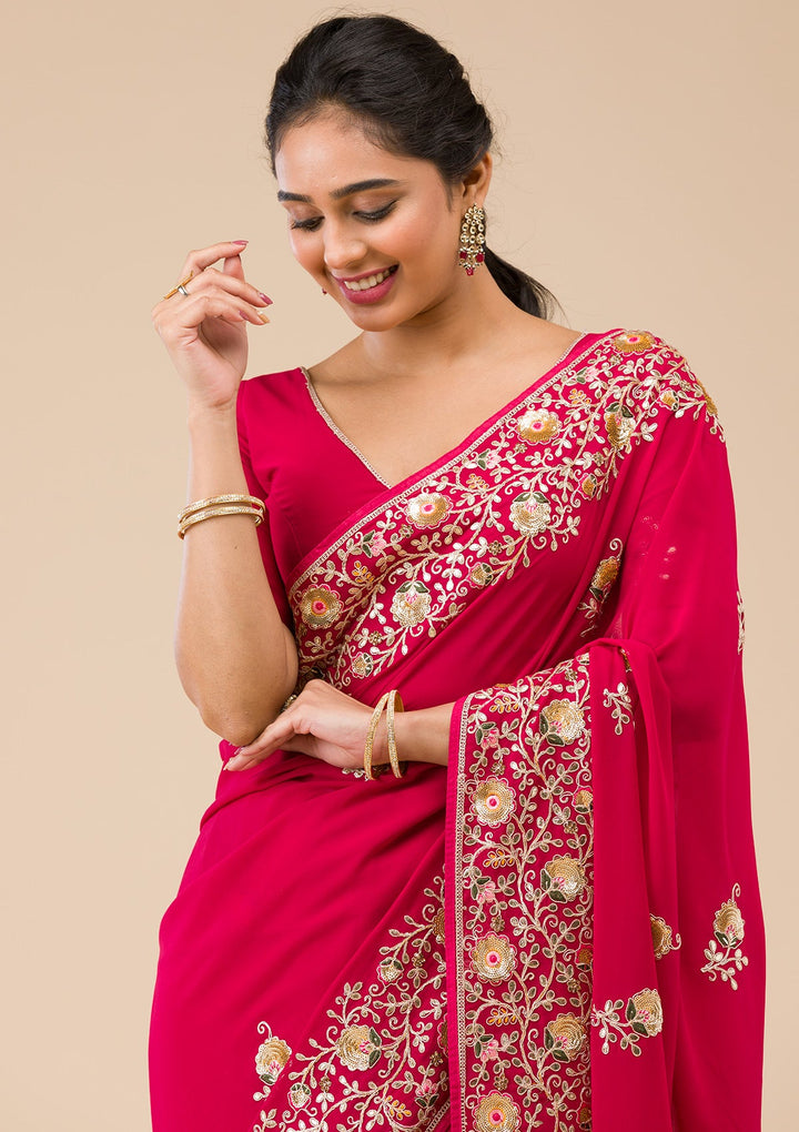 Maroon Sequins Georgette Saree-Koskii