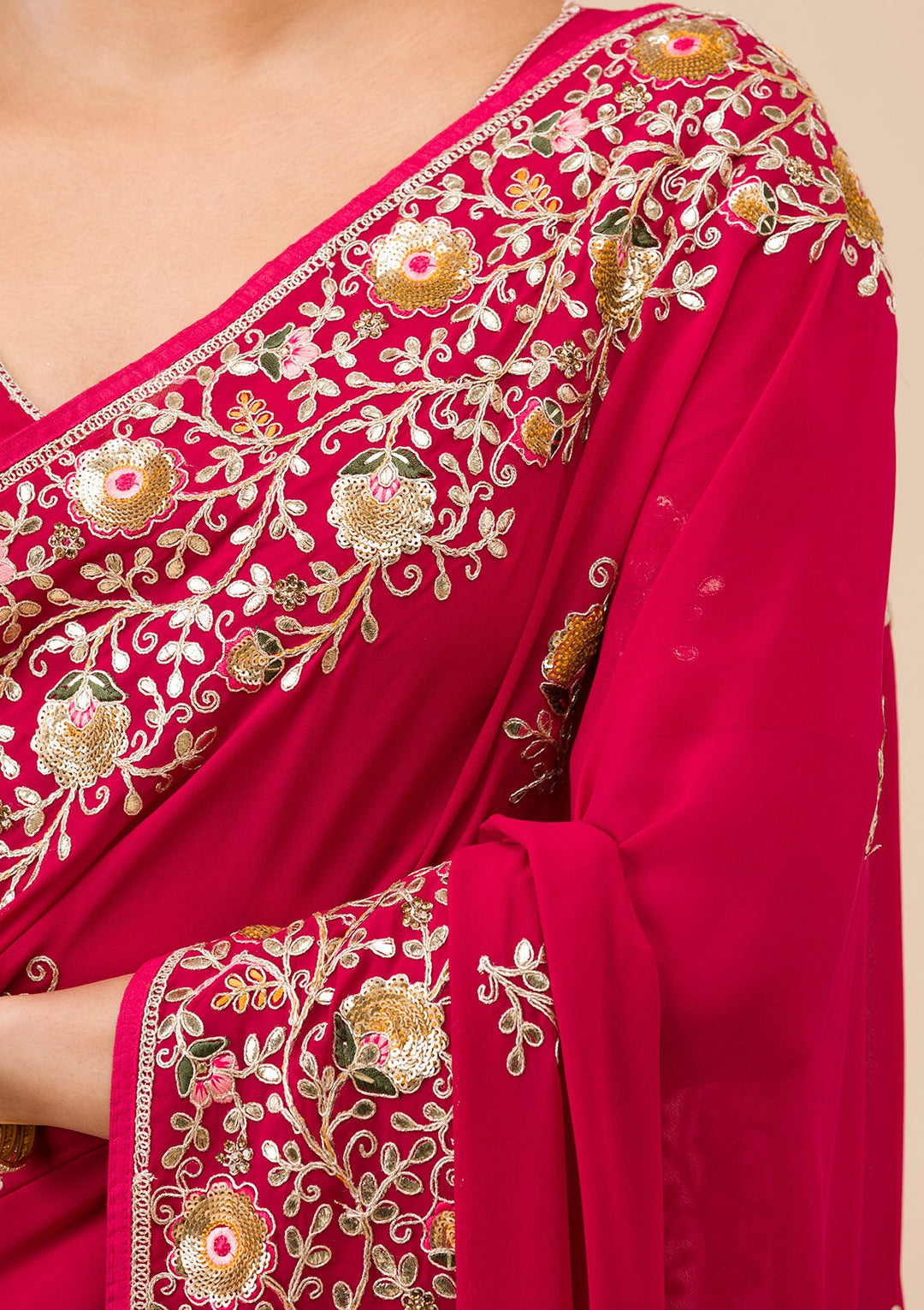 Maroon Sequins Georgette Saree-Koskii