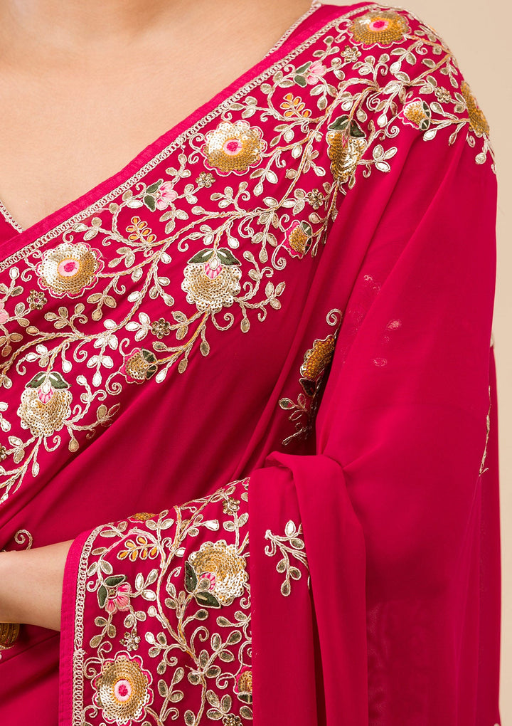 Maroon Sequins Georgette Saree-Koskii