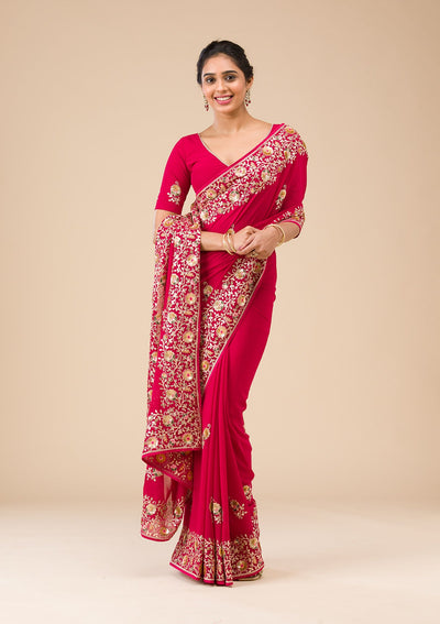 Maroon Sequins Georgette Saree-Koskii