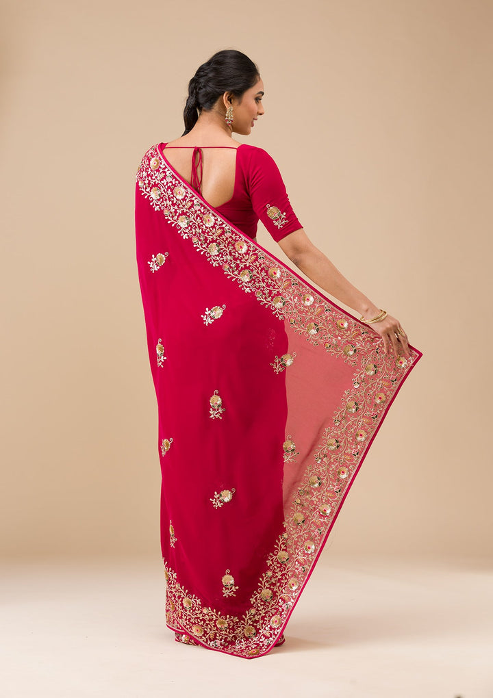 Maroon Sequins Georgette Saree-Koskii