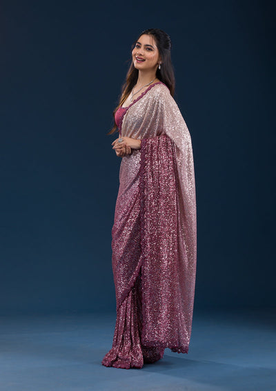 Maroon Sequins Georgette Saree-Koskii