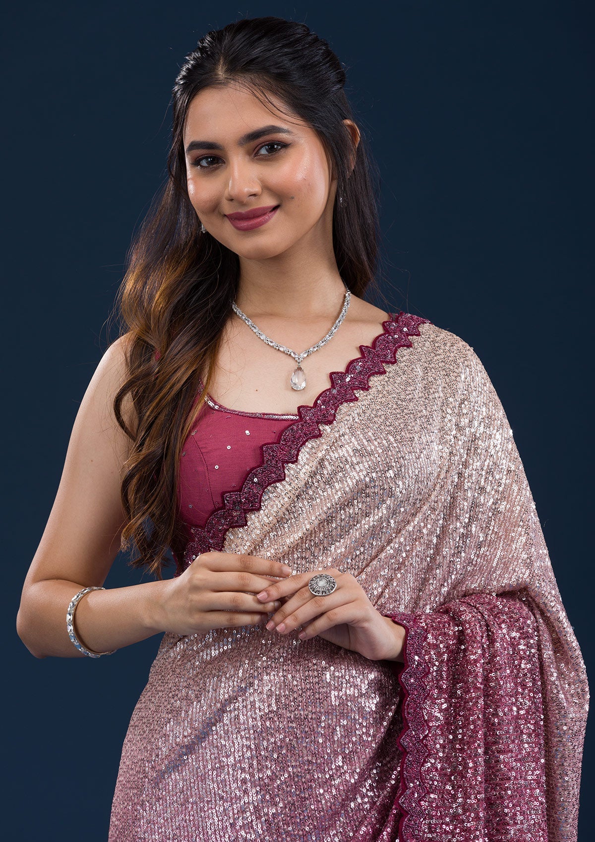 Maroon Sequins Georgette Saree-Koskii