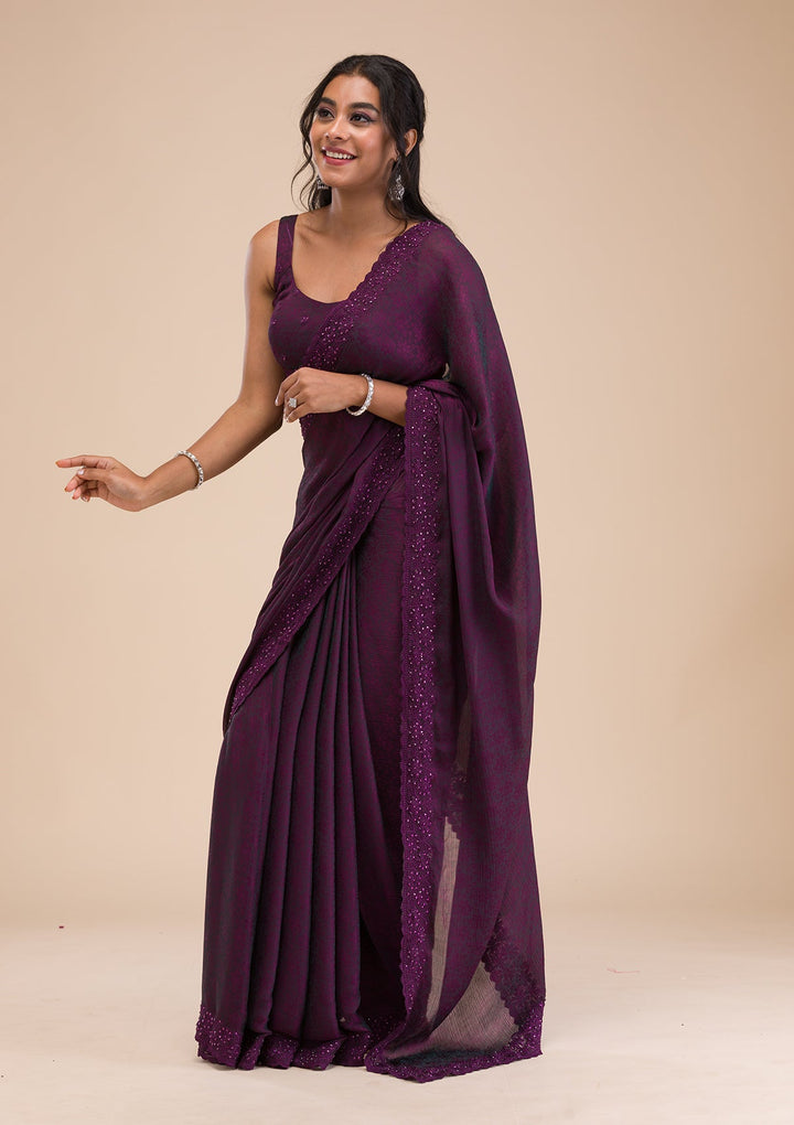 Wine Stonework Georgette Saree-Koskii
