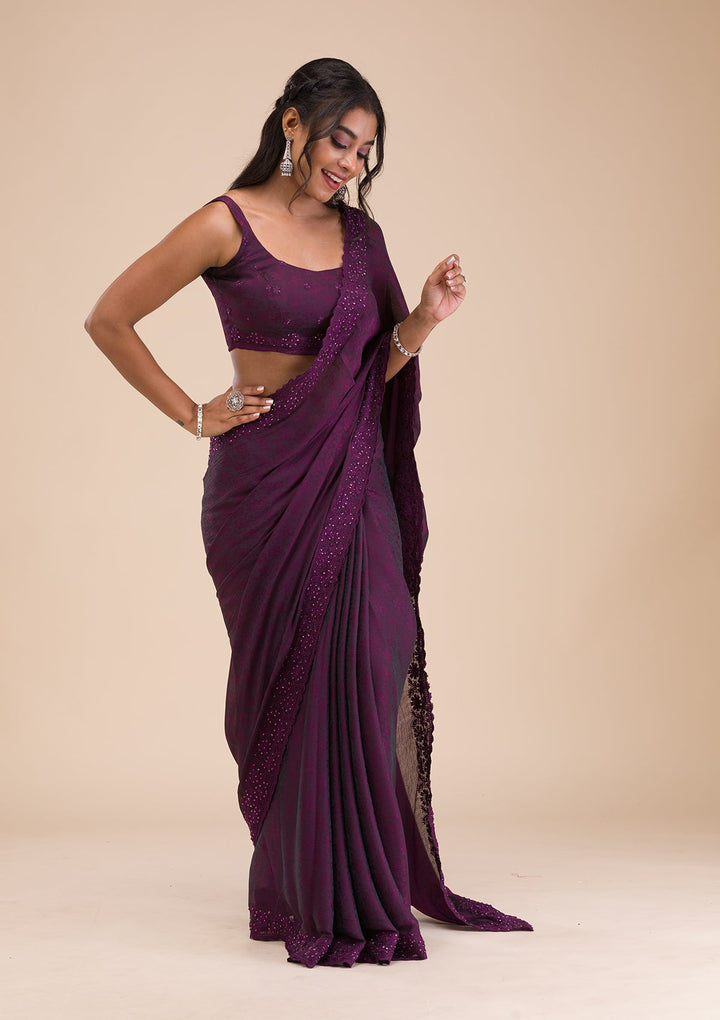 Wine Stonework Georgette Saree-Koskii