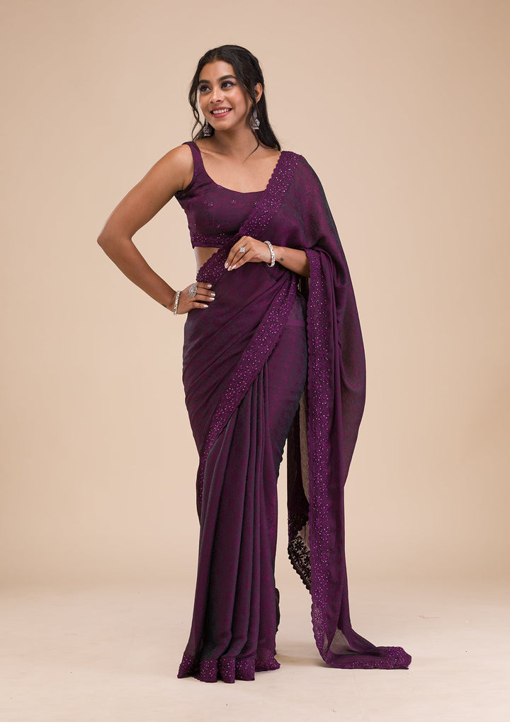 Wine Stonework Georgette Saree-Koskii