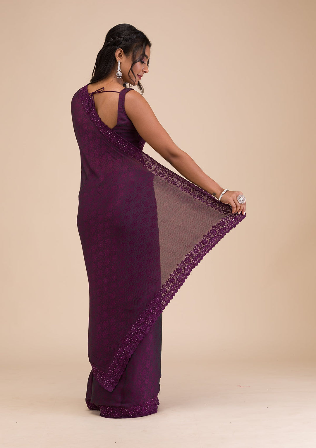 Wine Stonework Georgette Saree-Koskii