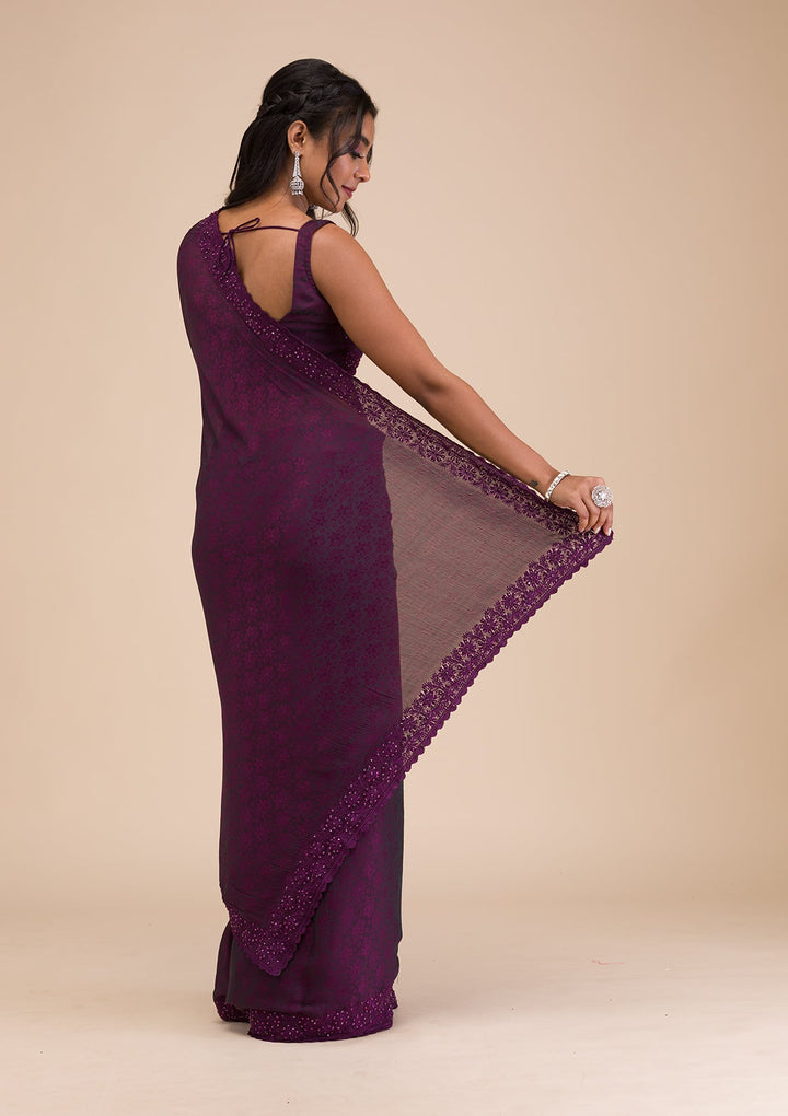Wine Stonework Georgette Saree-Koskii