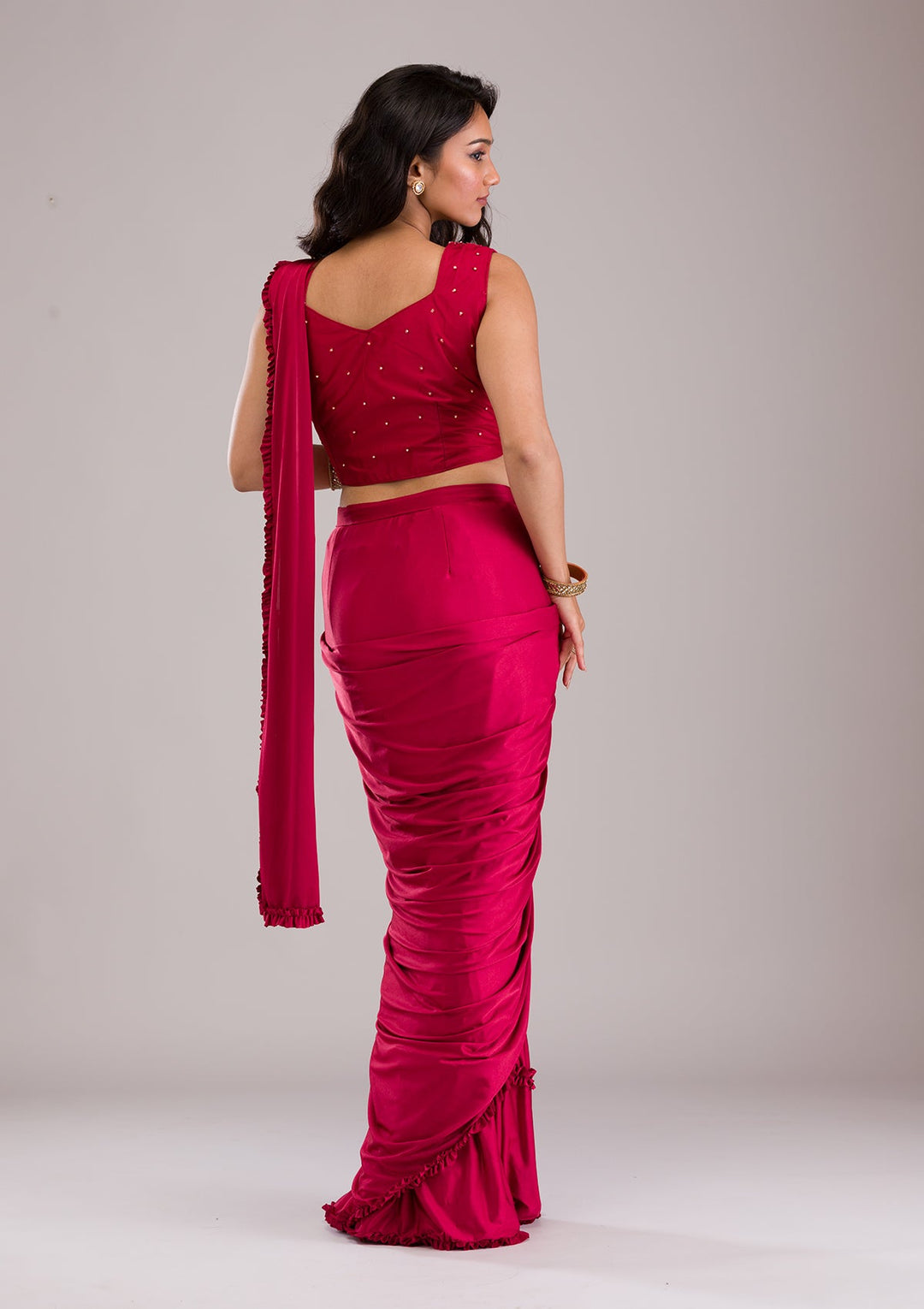 Maroon Stonework Lycra Saree-Koskii